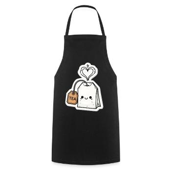 Kawaii Teebeutel mit Herzdampf - Kochschürze - Schwarz - Vorne - AI Model Male 185 dark (185cm)