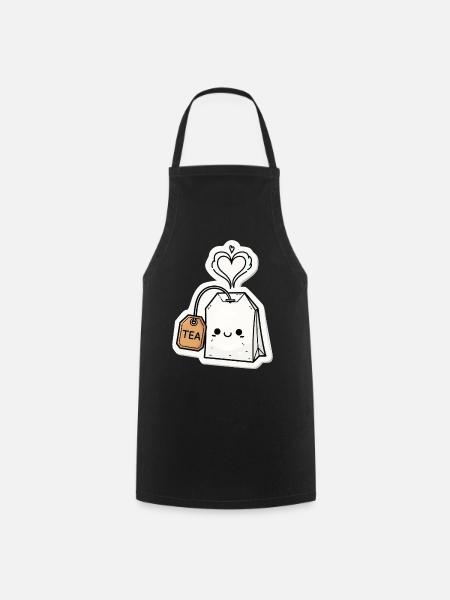 Kawaii Tea Bags with Heart Steam - Cooking Apron - black
