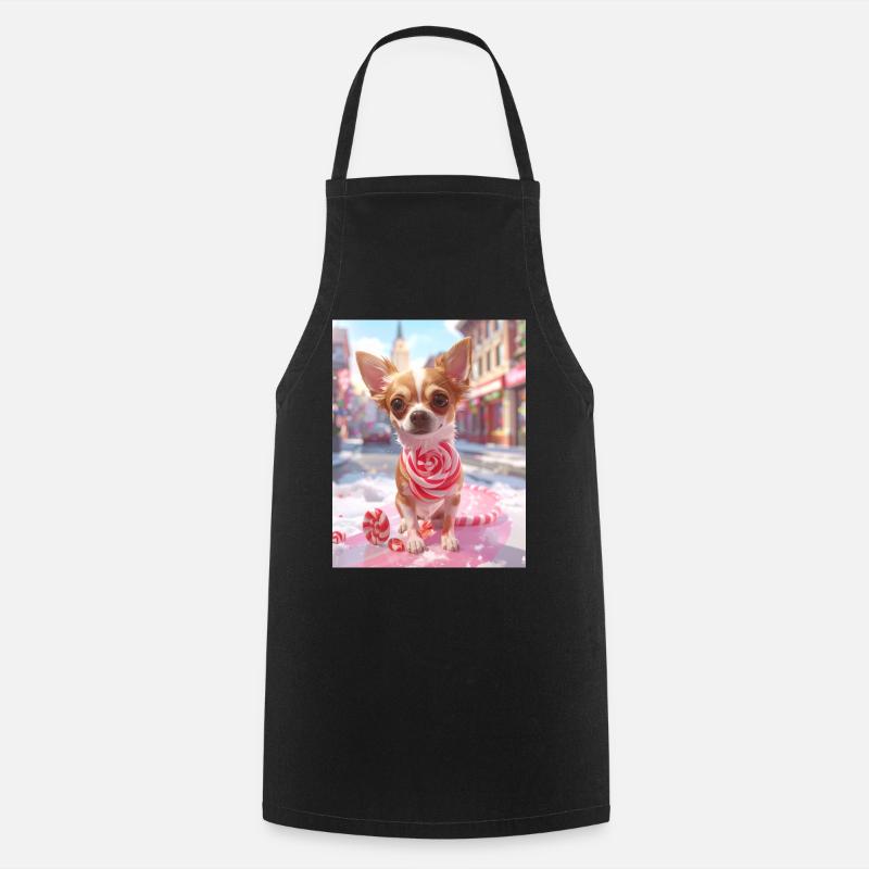 Candy Pup with Candy Cane - Cooking Apron - black