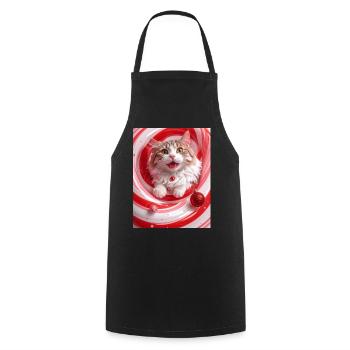 Chat de Noël dans un tourbillon de menthe poivrée rouge - Tablier de cuisine - noir - Devant - AI Model Male 185 dark (185cm)