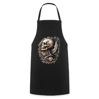 Tête de mort baroque ailes fleurs vintage gothique - Tablier de cuisine - noir - Devant - AI Model Male 185 dark (185cm)