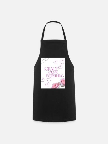 Grace Over Everything Floral Hearts - Cooking Apron - black