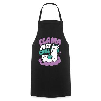 Lama mit Kopfhörern – Llama Just Chill - Kochschürze - Schwarz - Vorne - AI Model Male 185 dark (185cm)
