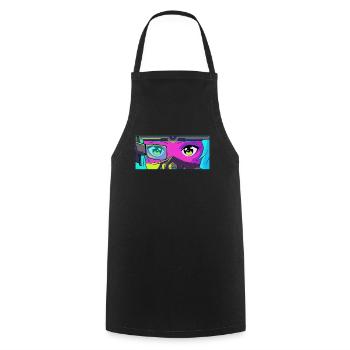 Cyber Esthétique Anime Fille Yeux Rétro Futurisme - Tablier de cuisine - noir - Devant - AI Model Male 185 dark (185cm)