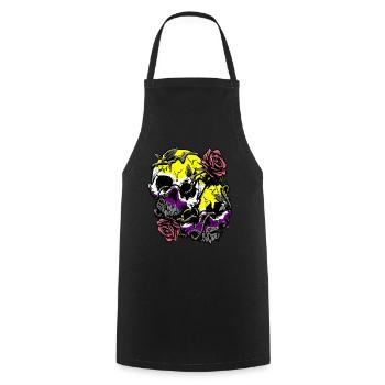 Non Binaire Fierté Drapeau Crâne Roses Subtil LGBT - Tablier de cuisine - noir - Devant - AI Model Male 185 dark (185cm)