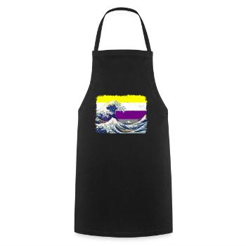 Drapeau de la fierté non binaire Grande vague au large de Kanagawa - Tablier de cuisine - noir - Devant - AI Model Male 185 dark (185cm)
