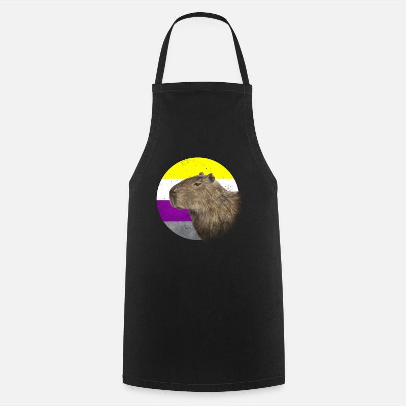 Non Binary Pride Flag Capybara Sublte LGBTQ - Cooking Apron - black