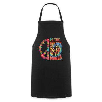 Hippie Floral Rétro Paix Gentillesse - Tablier de cuisine - noir - Devant - AI Model Male 185 dark (185cm)