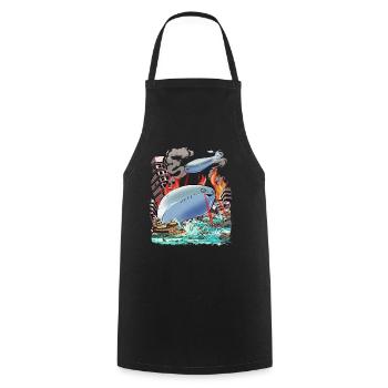 Sacabambaspi Fish Meme Kaiju Japanese Monster - Cooking Apron - black - Front - AI Model Male 185 dark (185cm)