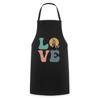 LOVE Werewolf Wolf Howling Furry Fandom Fursuit - Cooking Apron - black - Front - AI Model Male 185 dark (185cm)