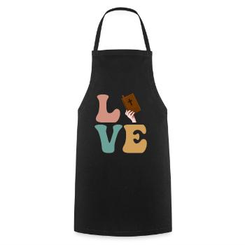 LOVE Bible Pastor Christian Religious - Cooking Apron - black - Front - AI Model Male 185 dark (185cm)
