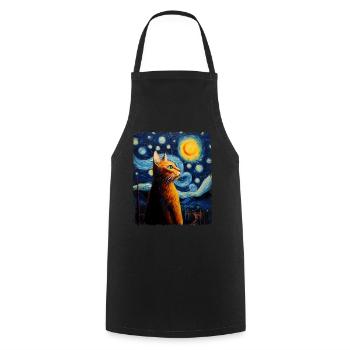 Abessinier Orange Katze Sternennacht Gemälde - Kochschürze - Schwarz - Vorne - AI Model Male 185 dark (185cm)