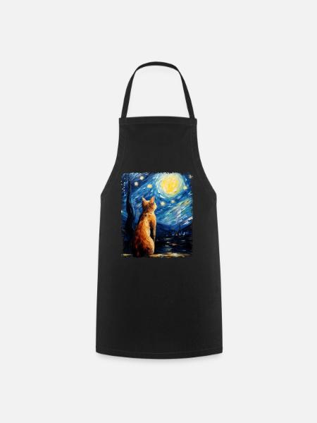 Chat Orange Abyssin Nuit Étoilée Peinture - Tablier de cuisine - noir