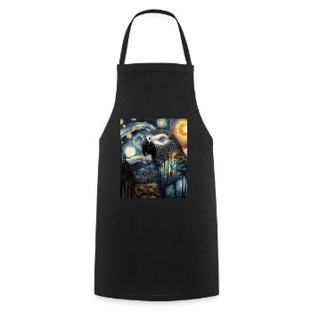 African African Grey Parrot Bird Starry Night Painting - Cooking Apron - black - Front - AI Model Male 185 dark (185cm)