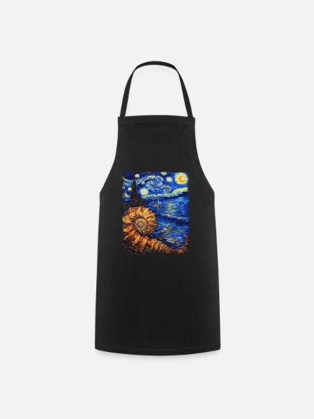 Ammonite Fossil Paleontologist Starry Night Painting - Cooking Apron - black