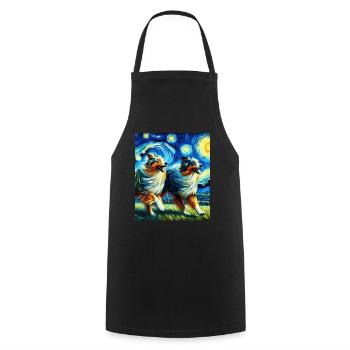 Australian Shepherd Herding Dog Starry Night Painting - Cooking Apron - black - Front - AI Model Male 185 dark (185cm)