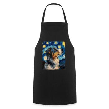 Australian Shepherd Herding Dog Starry Night Painting - Cooking Apron - black - Front - AI Model Male 185 dark (185cm)
