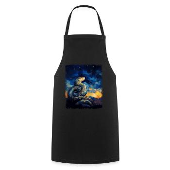 Ball Python Snake Starry Night Painting - Cooking Apron - black - Front - AI Model Male 185 dark (185cm)