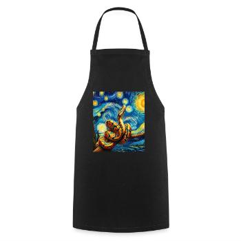 Ball Python Snake Starry Night Painting - Cooking Apron - black - Front - AI Model Male 185 dark (185cm)