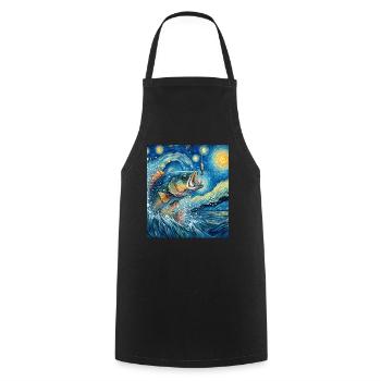 Bass Fishing Bass Fish Fisherman Starry Night Male - Cooking Apron - black - Front - AI Model Male 185 dark (185cm)