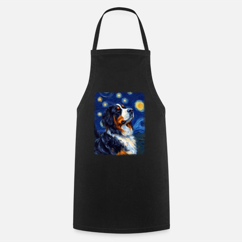 Bouvier Bernois Chien Nuit Étoilée Peinture - Tablier de cuisine - noir