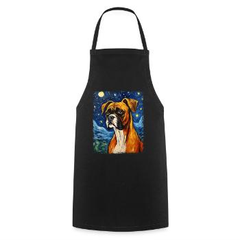 Boxer Dog Starry Night Painting - Cooking Apron - black - Front - AI Model Male 185 dark (185cm)