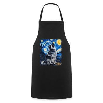 Keeshond Dog Howling Starry Night Painting - Cooking Apron - black - Front - AI Model Male 185 dark (185cm)