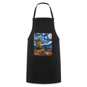 Wind Turbine Wind Turbine Starry Night Painting - Cooking Apron - black - Front - AI Model Male 185 dark (185cm)