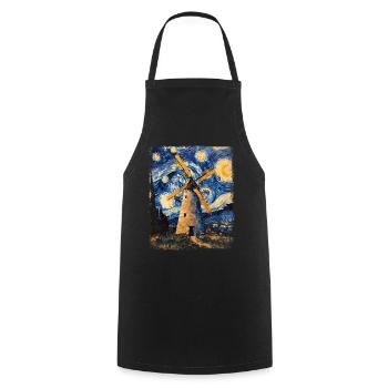 Wind Turbine Wind Turbine Starry Night Painting - Cooking Apron - black - Front - AI Model Male 185 dark (185cm)
