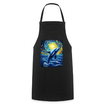 Dolphin Sea Animal Starry Night Painting - Cooking Apron - black - Front - AI Model Male 185 dark (185cm)