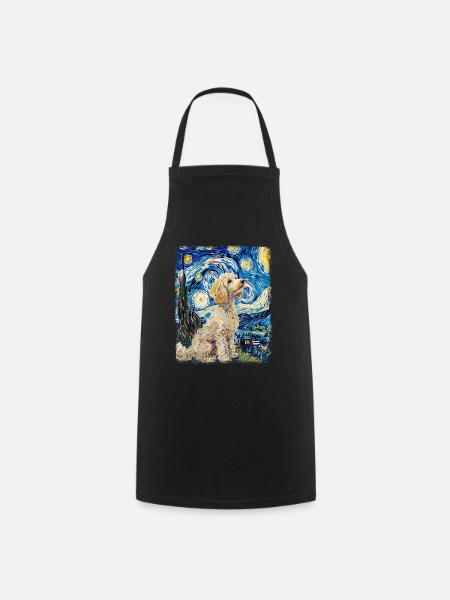 Poodle Dog Starry Night Painting - Cooking Apron - black