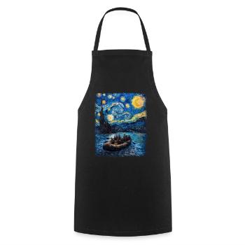 Rafting Rivière Paddle Nuit étoilée Peinture - Tablier de cuisine - noir - Devant - AI Model Male 185 dark (185cm)