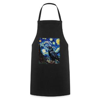 Raven Crow Bird Starry Night Painting - Cooking Apron - black - Front - AI Model Male 185 dark (185cm)