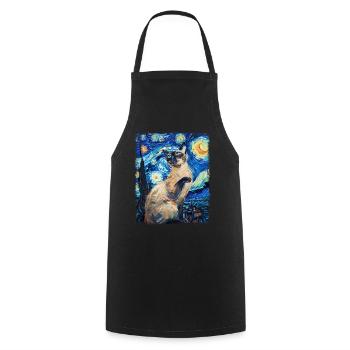 Chat siamois Peinture Nuit étoilée - Tablier de cuisine - noir - Devant - AI Model Male 185 dark (185cm)