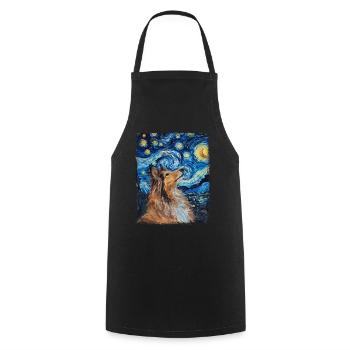 Shetland Sheepdogs Dog Starry Night Painting - Cooking Apron - black - Front - AI Model Male 185 dark (185cm)