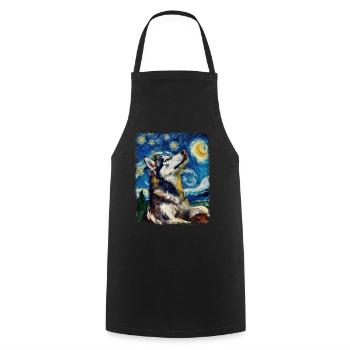 Chien husky sibérien Peinture de nuit étoilée - Tablier de cuisine - noir - Devant - AI Model Male 185 dark (185cm)