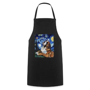 Chien Saint-Bernard Peinture Nuit Étoilée - Tablier de cuisine - noir - Devant - AI Model Male 185 dark (185cm)