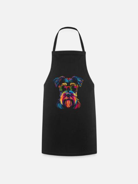 Schnauzer Hund Sonnenbrille Popart - Kochschürze - Schwarz