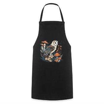 Cottagecore Aesthetic Owl Mushroom Witchy Floral - Cooking Apron - black - Front - AI Model Male 185 dark (185cm)