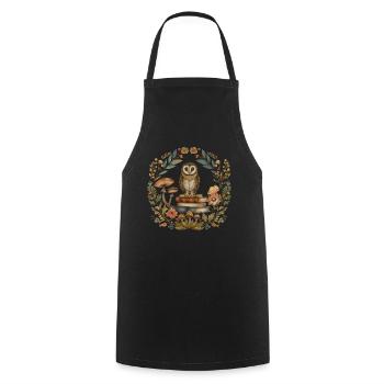Cottagecore esthétique hibou livres champignon flore - Tablier de cuisine - noir - Devant - AI Model Male 185 dark (185cm)