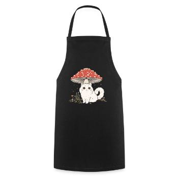 Cottagecore Esthétique Mignon Chat Blanc Champignon - Tablier de cuisine - noir - Devant - AI Model Male 185 dark (185cm)