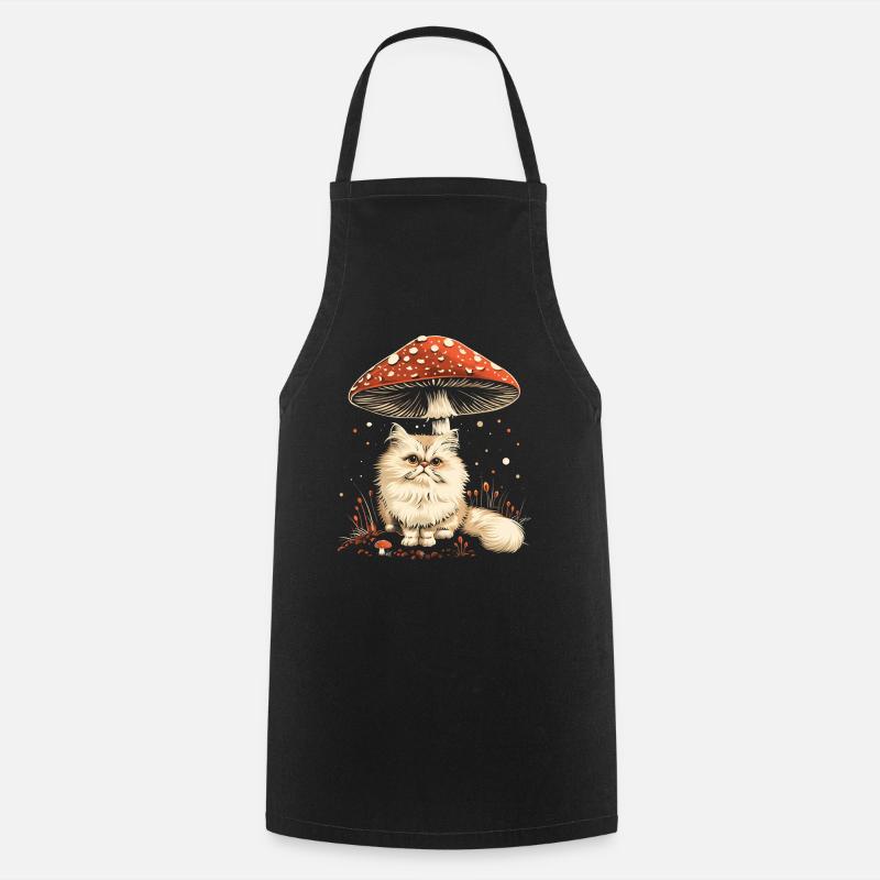 Cottagecore Esthétique Chat Persan Champignon Witchy Fl - Tablier de cuisine - noir
