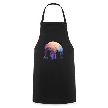 Crow Raven Howling Moon - Cooking Apron - black - Front - AI Model Male 185 dark (185cm)