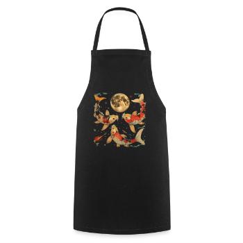 Koi Fish Carp Nishikigoi Japan Howling Moon - Cooking Apron - black - Front - AI Model Male 185 dark (185cm)