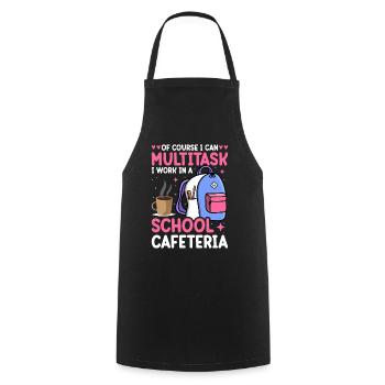 Cafeteria Mitarbeiterin Mittagessen Dame Multitask - Kochschürze - Schwarz - Vorne - AI Model Male 185 dark (185cm)