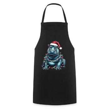 Hippo Hippopotamus Weihnachtsmütze Xmas - Kochschürze - Schwarz - Vorne - AI Model Male 185 dark (185cm)