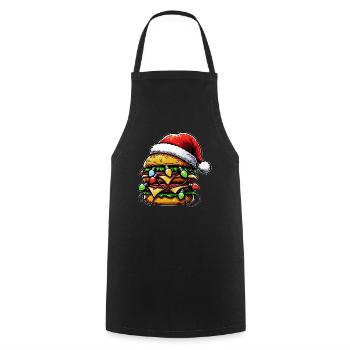Cheeseburger Hamburger Chapeau de Père Noël - Tablier de cuisine - noir - Devant - AI Model Male 185 dark (185cm)