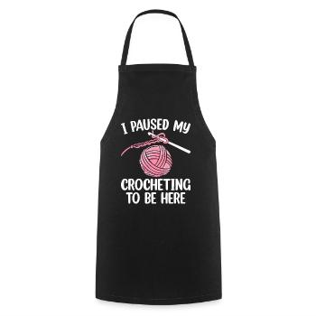 I've interrupted my crochet to be here - Cooking Apron - black - Front - AI Model Male 185 dark (185cm)