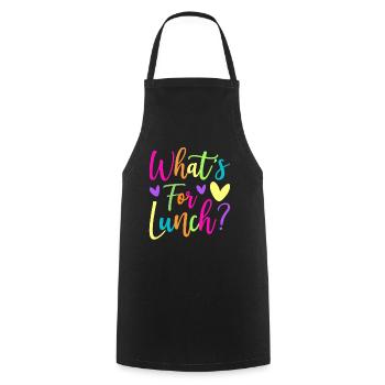 Lunch Lady Cafeteria-Mitarbeiterin Was gibt's zu - Kochschürze - Schwarz - Vorne - AI Model Male 185 dark (185cm)