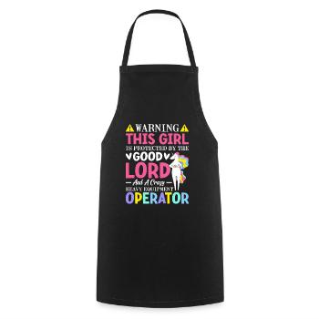 Girl Protected By Heavy Equipment Operator - Cooking Apron - black - Front - AI Model Male 185 dark (185cm)
